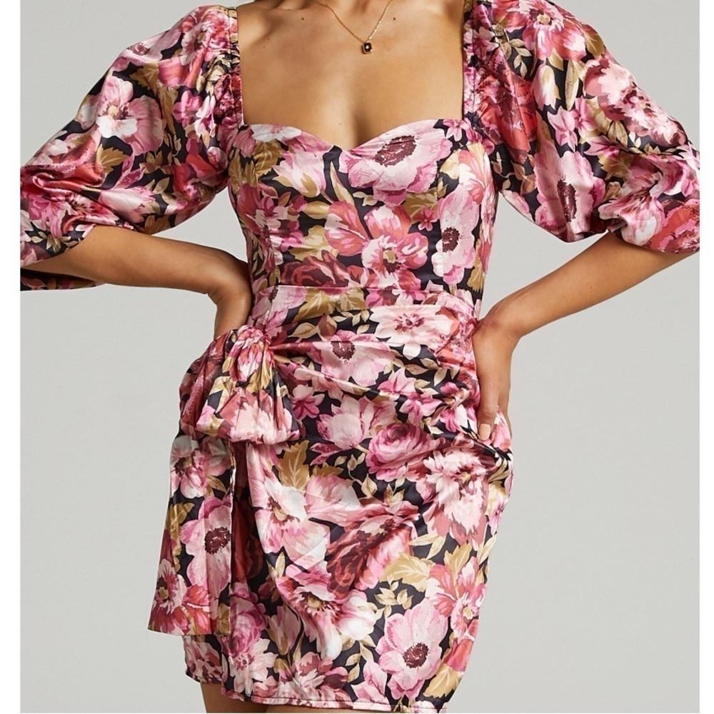 SHOWPO Chloie Puff Sleeve Drape Mini Dress In Boudoir Blooms